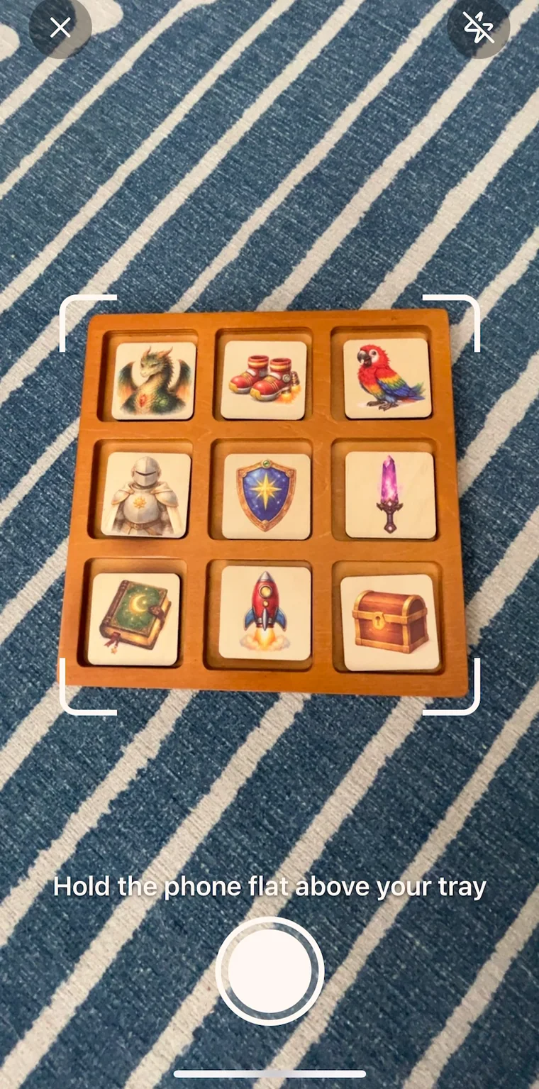 Scanning the finished tray with the TaleTiles app